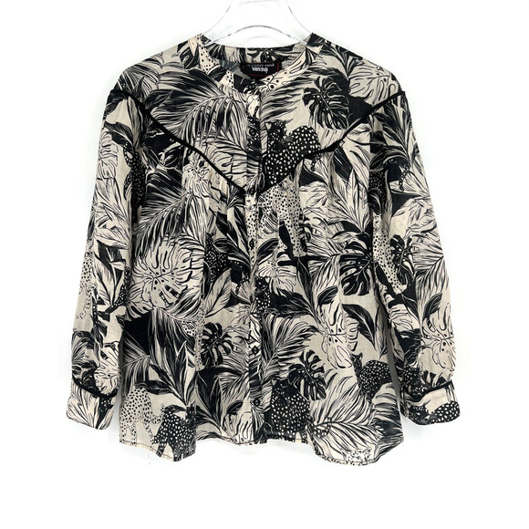 Johnny Was Workshop Top Womens S Jungle Cat Floral Peasant Boho Neutral Peasant - Picture 1 of 7